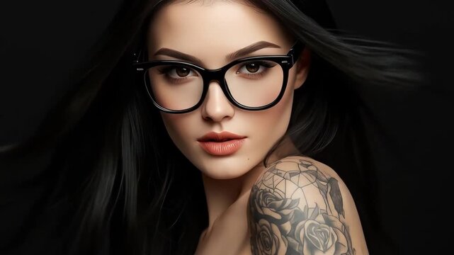 Woman with glasses dark hair  tattoos