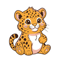 Adorable cartoon leopard cub sitting, perfect for children's books, educational materials, or playful designs, bringing a touch of wild sweetness