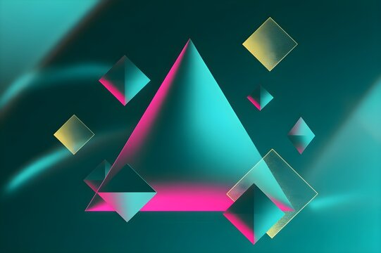 Vivid glowing shapes converge around a central triangle, crafting a modern abstract environment infused with bold colors, dramatic lighting, and futuristic visual harmony. - Powered by Adobe