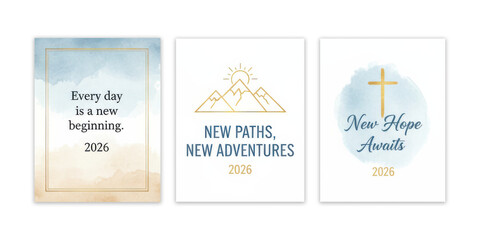 Set of motivational posters for 2026 with new beginnings and hope theme