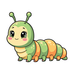 Adorable green caterpillar with gentle eyes and a sweet smile, a charming addition to children's projects and educational materials