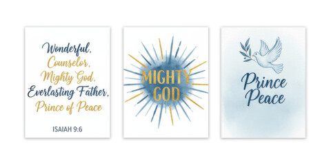 Religious themed triptych with biblical titles and symbols