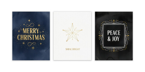 Naklejka premium Elegant Christmas greeting cards set with gold and white accents