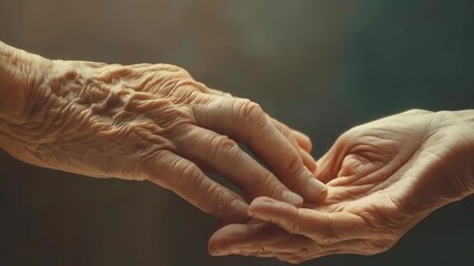 The gentle hands of an elderly person and a child convey the warmth of family ties and care, providing a touching backdrop for social campaigns supporting the older generation.
