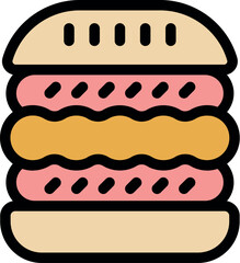 Cartoon burger featuring sesame seed bun, juicy patty, and flavorful sauce, embodying classic fast food imagery