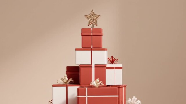Stacked gift boxes christmas tree composition festive holiday decor