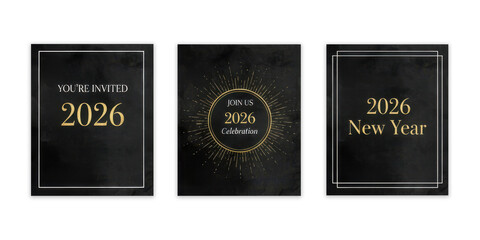 Naklejka premium Luxurious black and gold New Year's invitation designs 2026