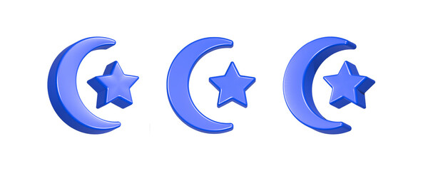 crescent moon and star 3d rendering icon in blue color © Rani