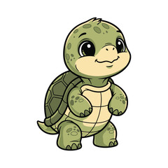 Adorable cartoon turtle standing upright, a charming symbol of nature, resilience, and longevity, perfect for children's books and educational materials