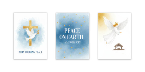 Set of religious holiday cards with peace and spirituality themes