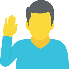 Flat Design Man Figure Raising Hand With Yellow Face and Blue Shirt Isolated on Transparent Background Minimalist Style