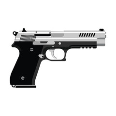 Fototapeta premium Sleek silver pistol, modern design for security, law enforcement, or gaming concepts, originally a vector graphic, offering versatility for various projects