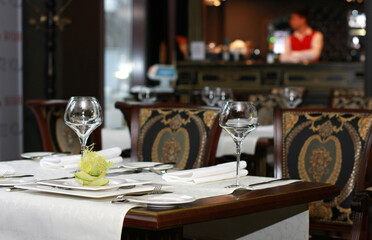 Vegetarian creative food in luxurious restaurant - served table