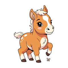 Adorable cartoon pony prancing playfully, a charming illustration perfect for children's books and heartwarming animal-themed designs, scalable vector