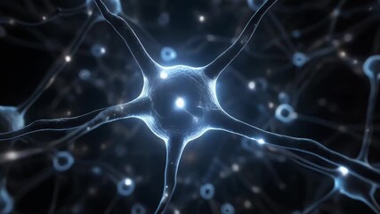 Ultra close-up of complex neural synapse network sporadically firing and pulsing, abstract brain activity and neuroscience background. - Powered by Adobe