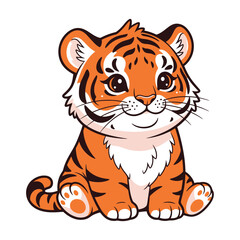 Adorable tiger cub illustration, a delightful animal character perfect for children's books, educational materials, and playful designs. Vector art.