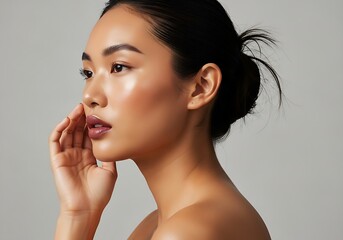 Side Profile of Stunning Asian Woman with Dewy Glowing Skin