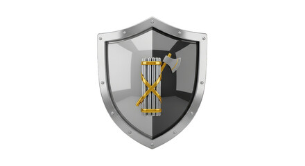 Shield with a sword and axe on it. isolated illustration on  transparent background PNG