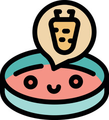 Petri dish containing a smiling microorganism culture, growing microbes in pink nutrient agar for a scientific experiment