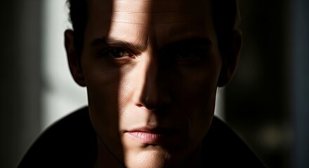 Obraz premium Man with intense gaze in shadowy light and dramatic contrast 