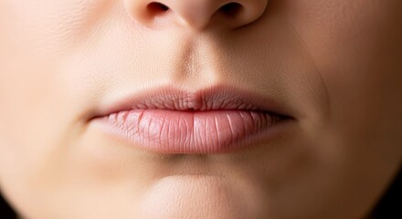 Naklejka premium Closeup of female lips with soft skin tone and subtle expression 