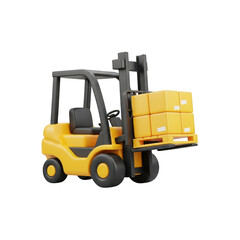 Yellow forklift is lifting a pallet of boxes. isolated illustration on  transparent background PNG