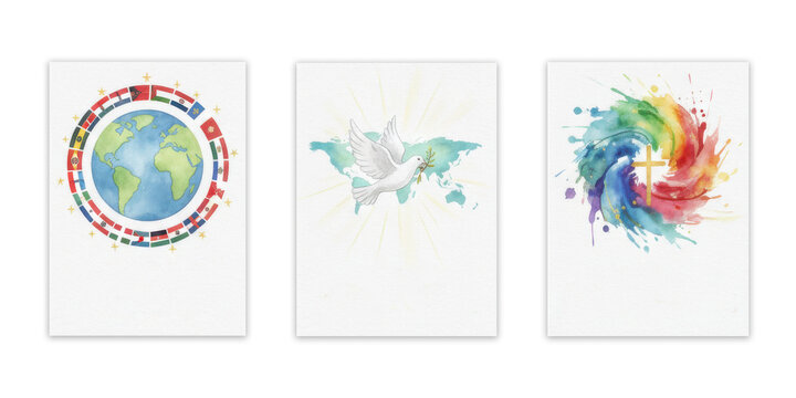 Vibrant rainbow swirl around white cross