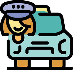 Friendly female taxi driver driving a taxi cab, ensuring safe and reliable transportation