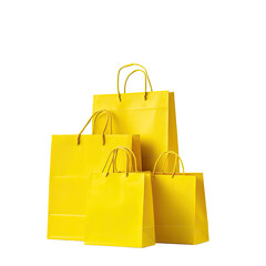 Stack of bright yellow shopping bags on a dark background