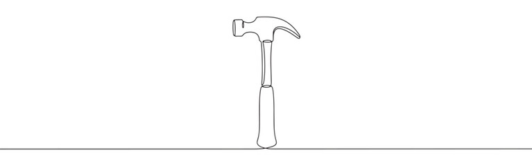 A continuous one-line drawing of a hammer, representing construction, tools, and manual labor
