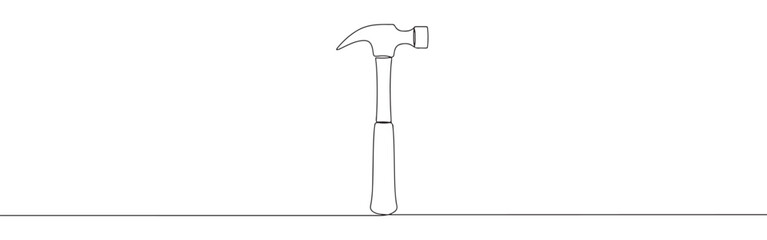 A continuous one-line drawing of a hammer, representing construction, tools, and manual labor