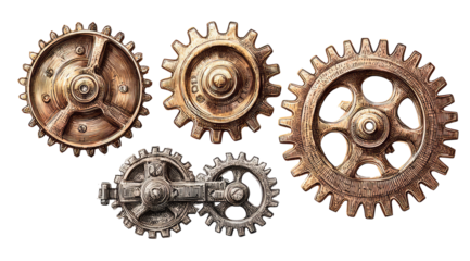 Close-up of interlocking gears, rusty metal