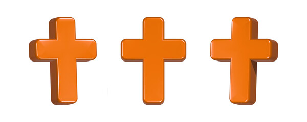 3d rendering icon church cross in orange color  