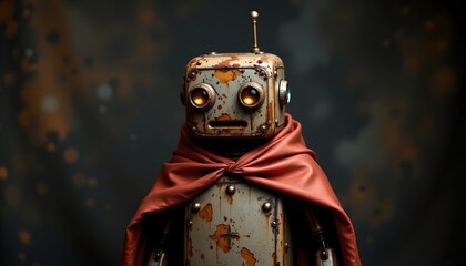 Vintage Robot with Rusted Metal and Elegant Cloak