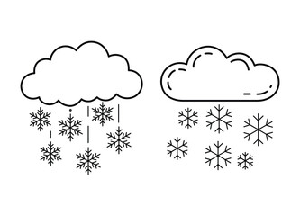 Snowy Weather Line Art with Clouds and Snowflakes for Winter Designs and Seasonal Illustrations Simple Black and White