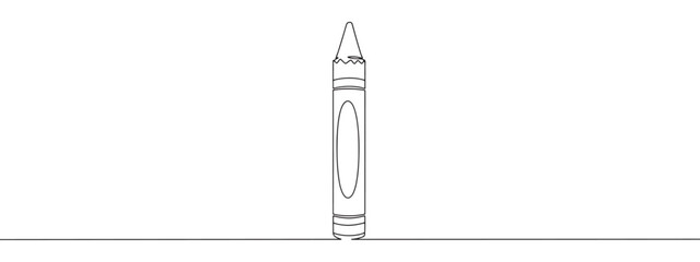 A continuous one-line drawing of a single crayon, representing art, creativity, and childhood