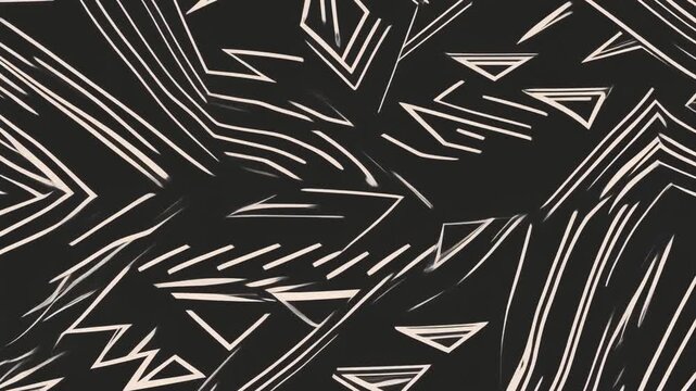 Abstract Geometric Pattern with White Lines and Triangles on Black Background.