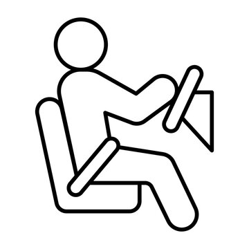 Driver and steering wheel, chair thin line icon, learners permit concept. Vector graphics. Man with seat belt, driving sign on white background, style icon mobile or web design.