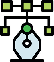 Algorithm is generating connected square nodes using pen tool icon, symbolizing creative coding and automated design process