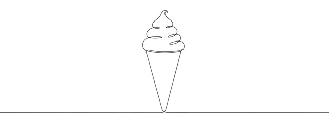 A continuous one-line drawing of a soft-serve ice cream cone, symbolizing dessert and summer treats