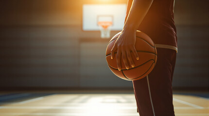 Focused Intensity: An athlete, basketball in hand, stands poised on the court, embodying dedication and the thrill of the game.