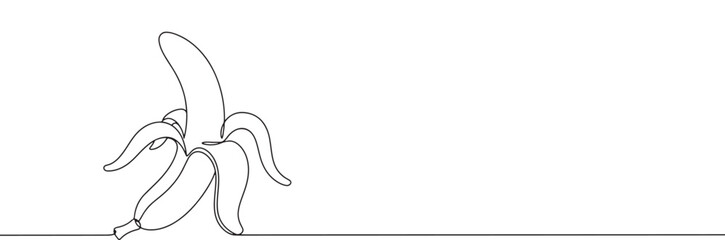 A continuous one-line drawing of a peeled banana, highlighting healthy eating and tropical fruit