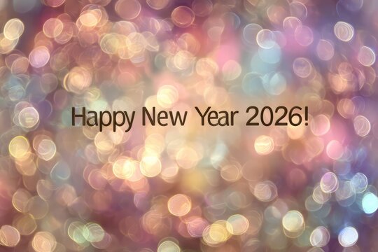 Happy new year 2026 glittering bokeh lights background