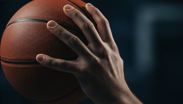 Hand on the Ball: A close-up shot of a hand gripping a basketball, capturing the intensity and focus of the sport