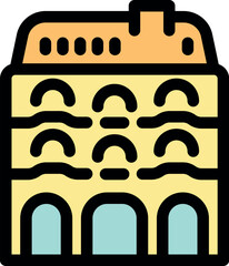 Colorful modernist building icon with arches and curves
