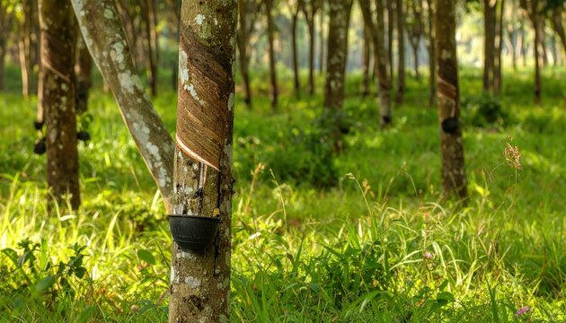 Rubber Tree Plantation - Sustainable Agriculture and Latex Harvesting.