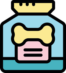 Vibrant packaging design featuring a bone icon for pet treats