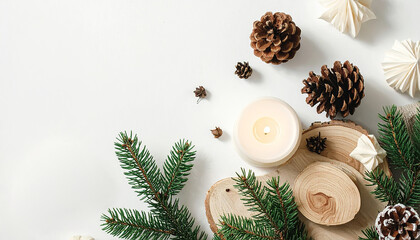 tarjeta navideña marco con regalos y adornos de navidad minimalista sobre fondo blanco con espacio para texto y diseño, para felicitaciones, promociones o carta de reyes magos