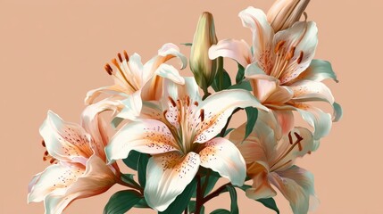 Elegant lily flowers arrangement with a warm beige background, perfect for nature and floral themes