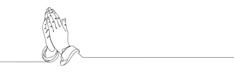 A continuous one-line drawing of praying hands, symbolizing spirituality, faith, and devotion